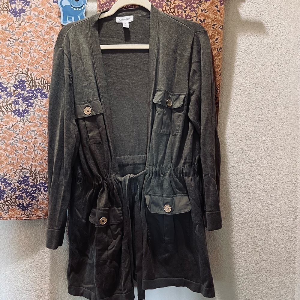 Calvin Klein Olive Cardigan Gold Button Sz M